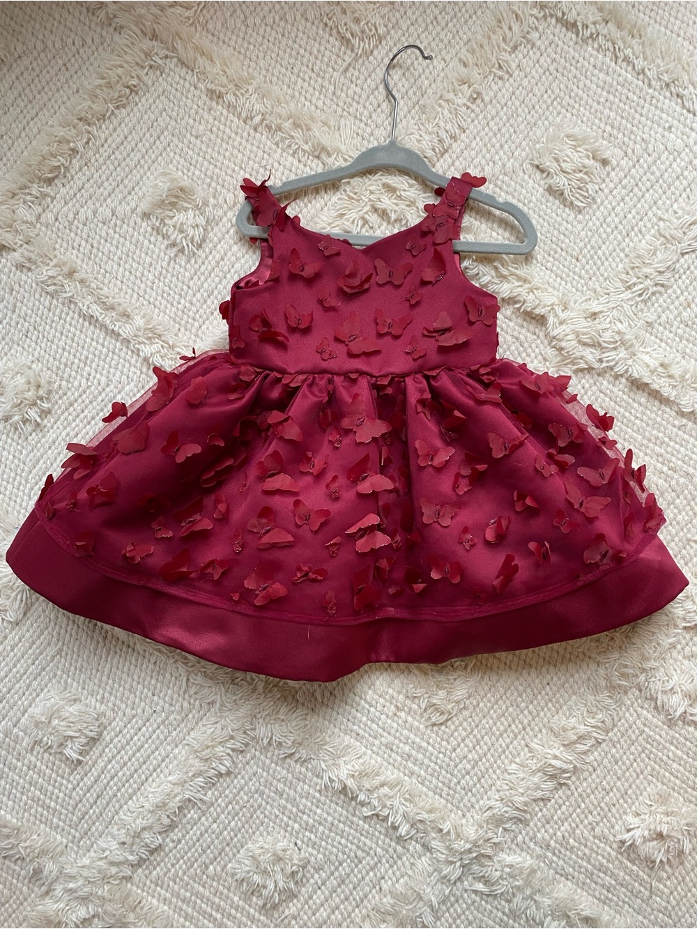 Girls' Burgundy Butterfly Appliqué Party Dress